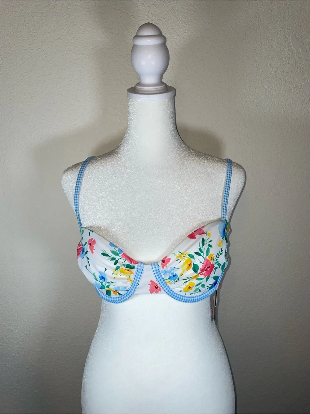 Wild Fable Floral Balconette Bikini Top with Gingham Trim Swim